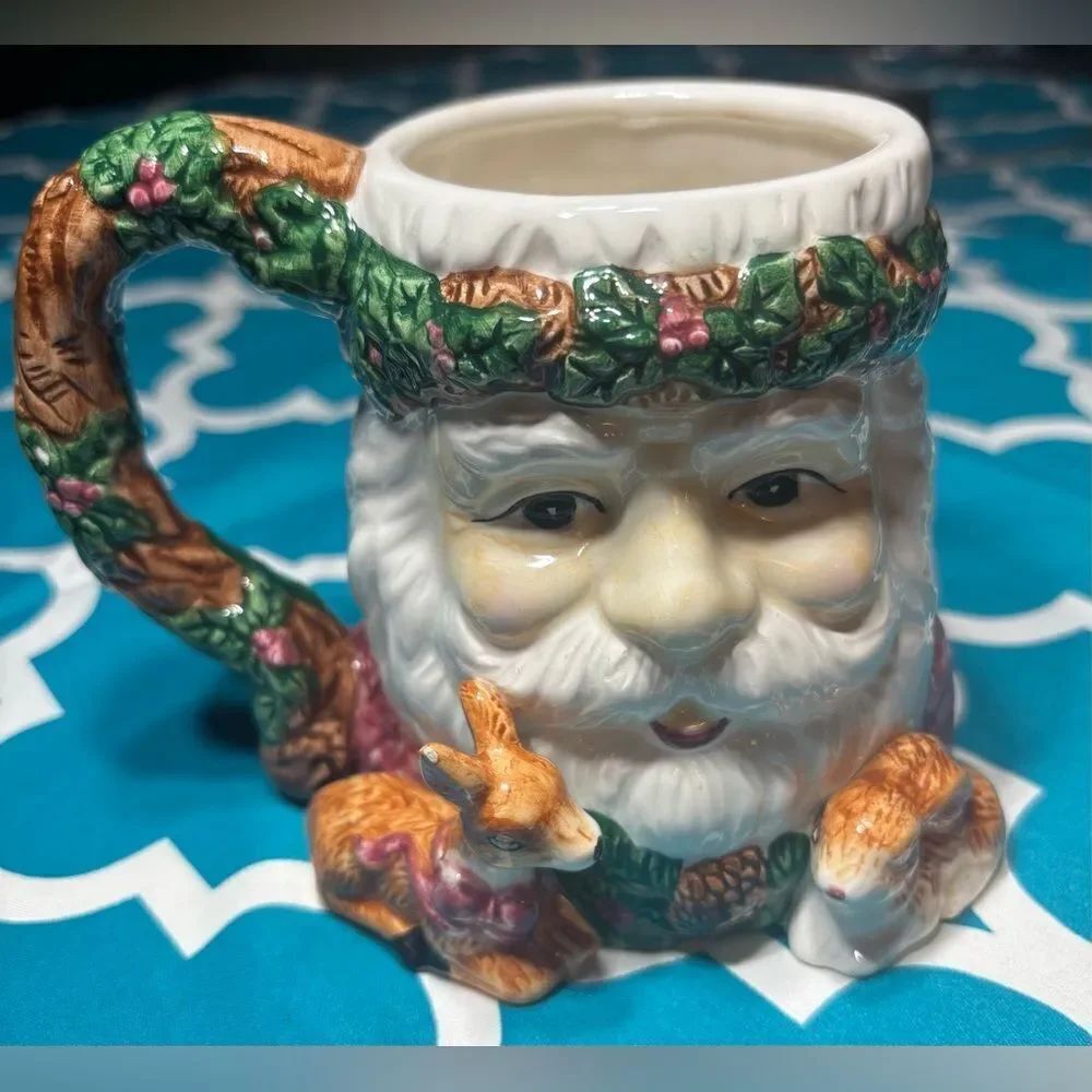 New Christmas Woodland Santa Hand Painted Ceramic Oversized Mug
